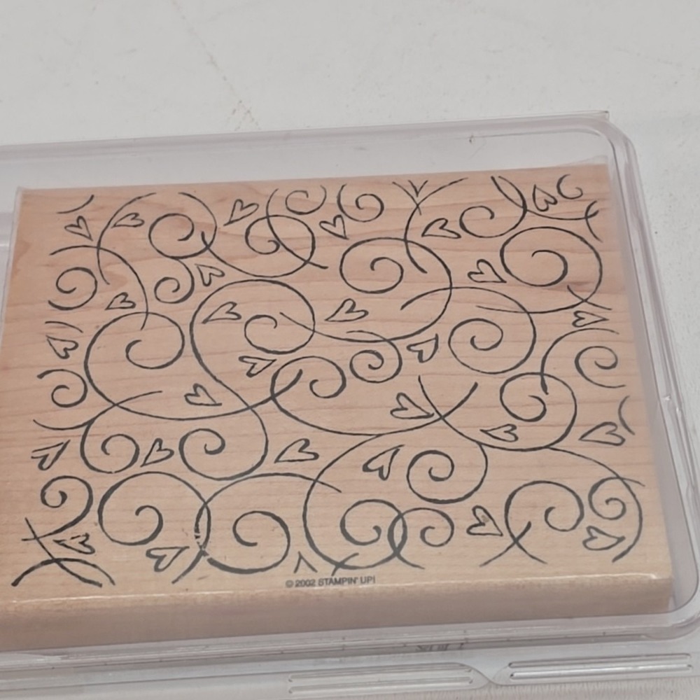 Stampin'‎ Up! Soft Swirls Mounted Wood Large 6" x 5" 2002 Hearts Swirls